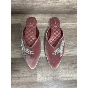 Birdies The Swan Jeweled Raspberry Velvet Sparkle Mules Pointed Toe Women Sz 9.5