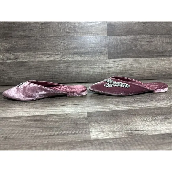 Birdies The Swan Jeweled Raspberry Velvet Sparkle Mules Pointed Toe Women Sz 9.5