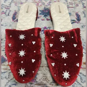 Birdies Women's Songbird Burgundy Crystal Mules Slippers, sz 9