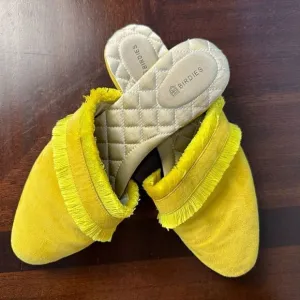 Birdies Women's Yellow Ani Fringe Suede Slip On Mules Size 9