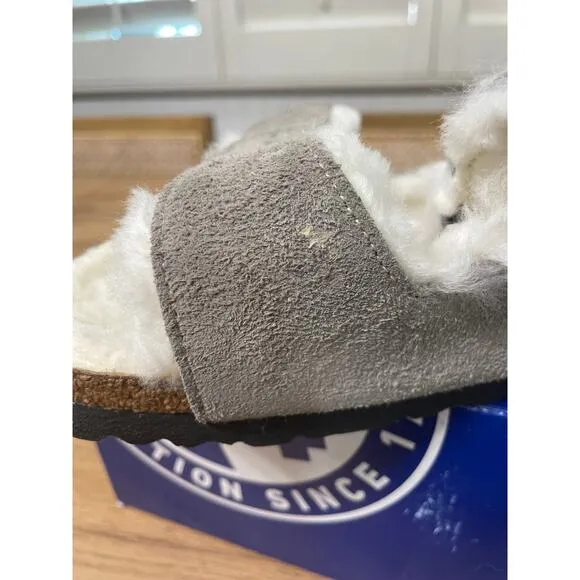 Birkenstock Arizona Shearling Sandals Suede Stone Coin Size 8 US 39 EU NIB