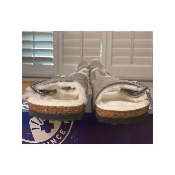 Birkenstock Arizona Shearling Sandals Suede Stone Coin Size 8 US 39 EU NIB