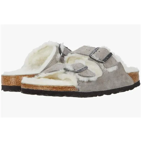 Birkenstock Arizona Shearling Sandals Suede Stone Coin Size 8 US 39 EU NIB