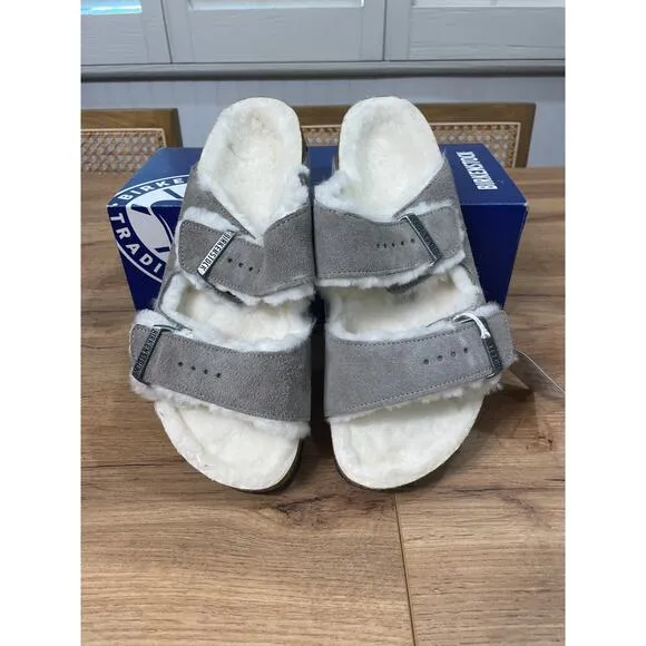 Birkenstock Arizona Shearling Sandals Suede Stone Coin Size 8 US 39 EU NIB