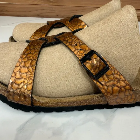 Birkenstock Birki's Metallic Bronze  Snake Sandals Size 40 / US 9, 9.5