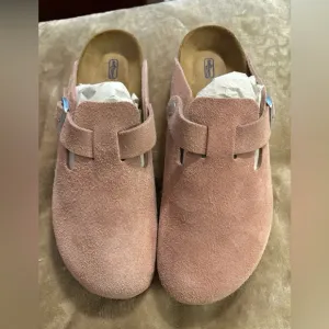 Birkenstock Boston Pink Mules soft footbed