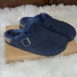 Birkenstock Boston Shearling Suede Leather Mules