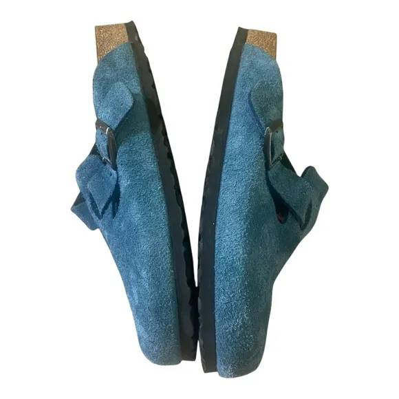 Birkenstock Boston Suede Blue Clogs Sz 41 Narrow Zen Garden