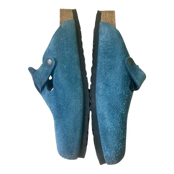 Birkenstock Boston Suede Blue Clogs Sz 41 Narrow Zen Garden