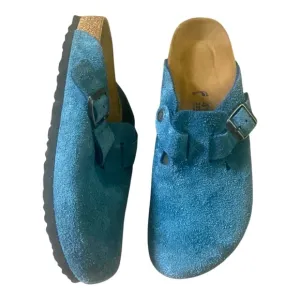 Birkenstock Boston Suede Blue Clogs Sz 41 Narrow Zen Garden