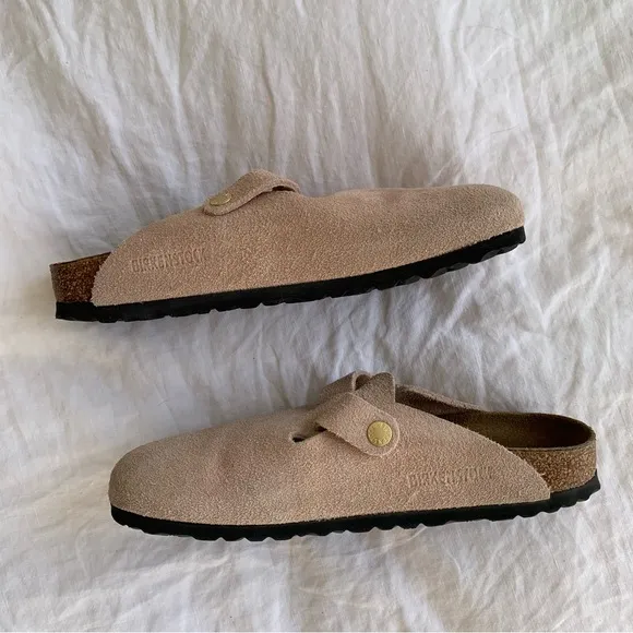 Birkenstock Boston Suede Leather Clogs Mules Sandals Light Rose