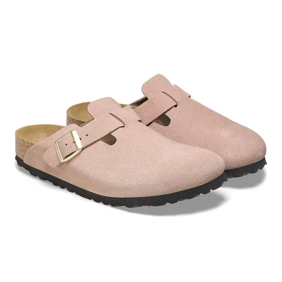 Birkenstock Boston Suede Leather Clogs Mules Sandals Light Rose