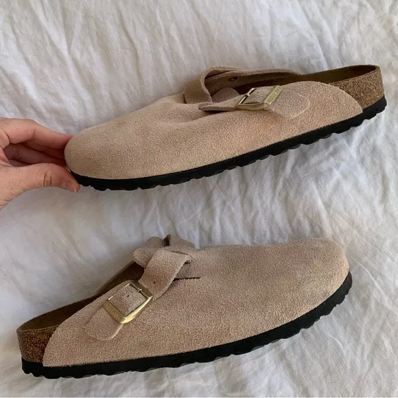 Birkenstock Boston Suede Leather Clogs Mules Sandals Light Rose