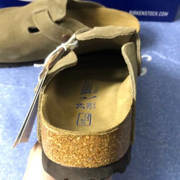 Birkenstock Boston Taupe Mules with Cork Footbed - Narrow