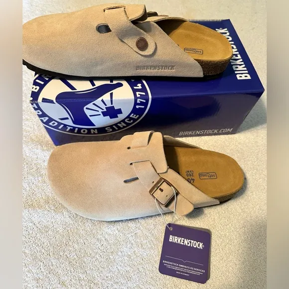 Birkenstock Boston Taupe Suede Clog Shoes EUR 40