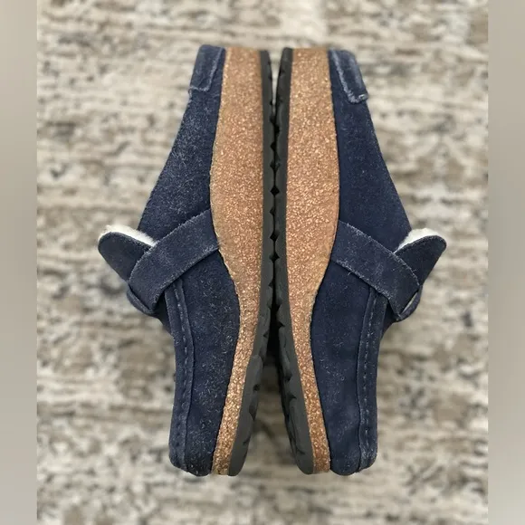 Birkenstock Buckley Shearling Mules Size 37 (us 6) Blue Suede Clogs Slip on