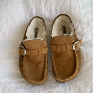 Birkenstock Buckley Shearling Suede Leather Buckle Clogs Mules