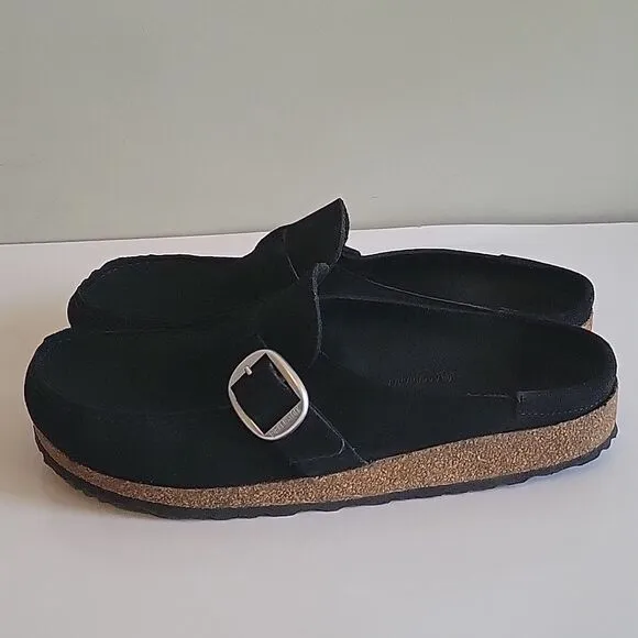 Birkenstock Buckley  Suede Black Buckled Mules Clogs EU 42 Regular Narrow Width