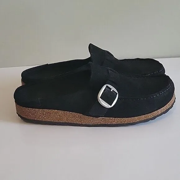 Birkenstock Buckley  Suede Black Buckled Mules Clogs EU 42 Regular Narrow Width