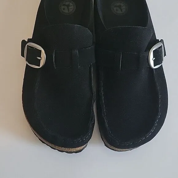 Birkenstock Buckley  Suede Black Buckled Mules Clogs EU 42 Regular Narrow Width