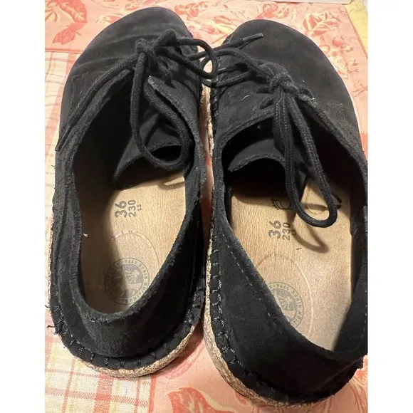 Birkenstock Gary Suede Leather Shoes Lace Up Ladies Size 36/US 5-5.5 Black Suede