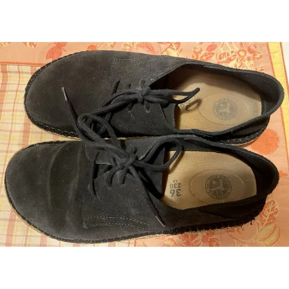 Birkenstock Gary Suede Leather Shoes Lace Up Ladies Size 36/US 5-5.5 Black Suede
