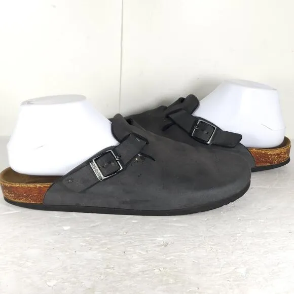 Birkenstock Men's Boston US11 EU44 Gray Leather Closed Toe Suede Mules Clogs