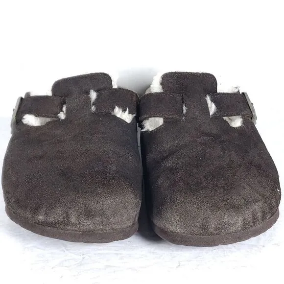 Birkenstock Women's Boston Shearling EU39 US8 Brown Suede Clog Mules Shoes