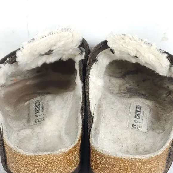 Birkenstock Women's Boston Shearling EU39 US8 Brown Suede Clog Mules Shoes