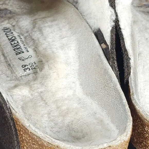 Birkenstock Women's Boston Shearling EU39 US8 Brown Suede Clog Mules Shoes