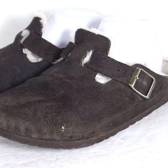 Birkenstock Women's Boston Shearling EU39 US8 Brown Suede Clog Mules Shoes