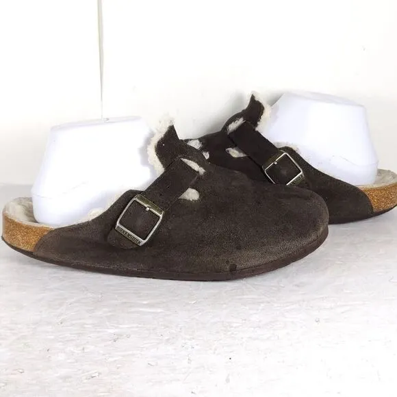 Birkenstock Women's Boston Shearling EU39 US8 Brown Suede Clog Mules Shoes