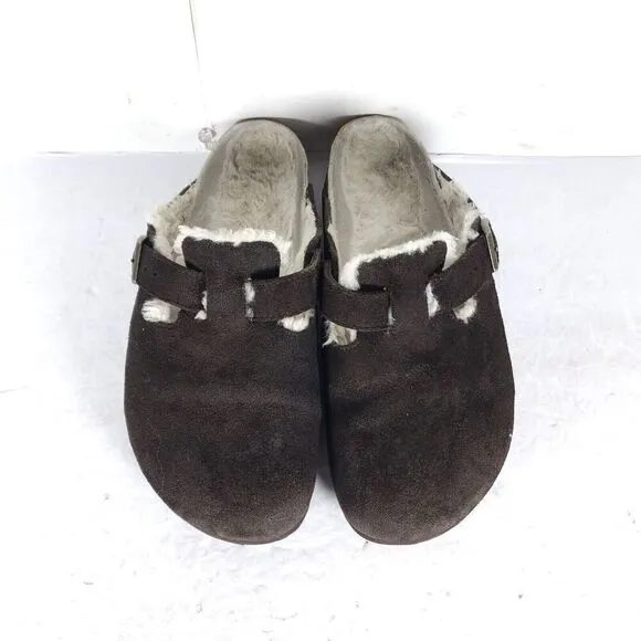 Birkenstock Women's Boston Shearling EU39 US8 Brown Suede Clog Mules Shoes