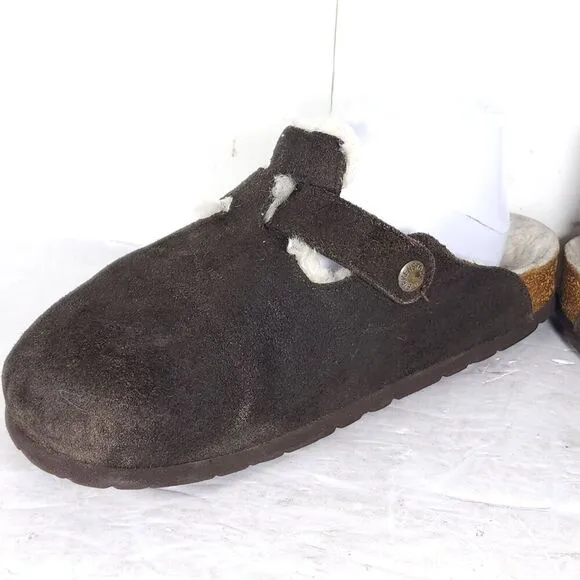 Birkenstock Women's Boston Shearling EU39 US8 Brown Suede Clog Mules Shoes