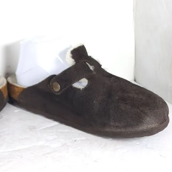 Birkenstock Women's Boston Shearling EU39 US8 Brown Suede Clog Mules Shoes