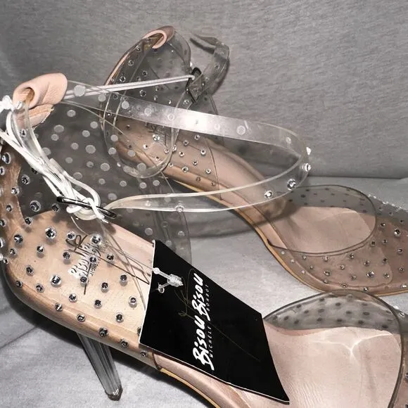 Bisou Bisou Crystal Studded Bejeweled Clear Lucite Pointed Pumps Heels Sz 10 NEW