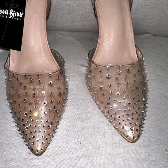 Bisou Bisou Crystal Studded Bejeweled Clear Lucite Pointed Pumps Heels Sz 10 NEW
