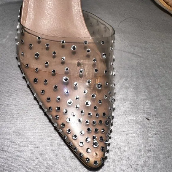 Bisou Bisou Crystal Studded Bejeweled Clear Lucite Pointed Pumps Heels Sz 10 NEW