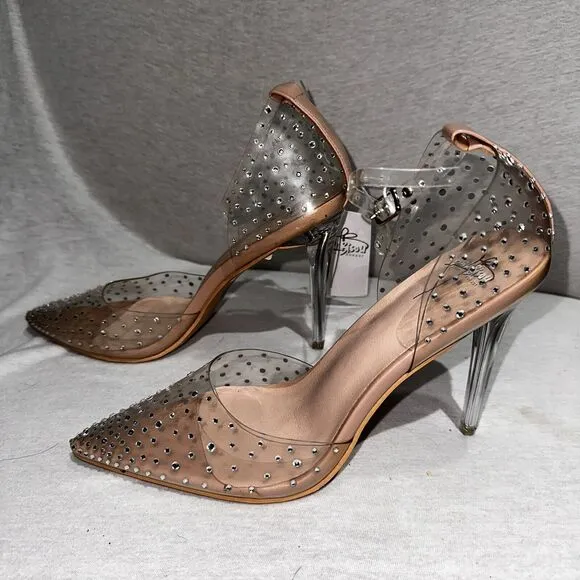 Bisou Bisou Crystal Studded Bejeweled Clear Lucite Pointed Pumps Heels Sz 10 NEW