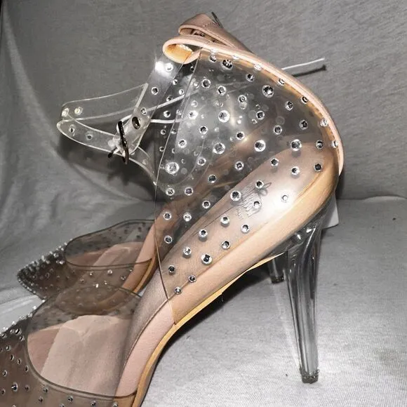 Bisou Bisou Crystal Studded Bejeweled Clear Lucite Pointed Pumps Heels Sz 10 NEW
