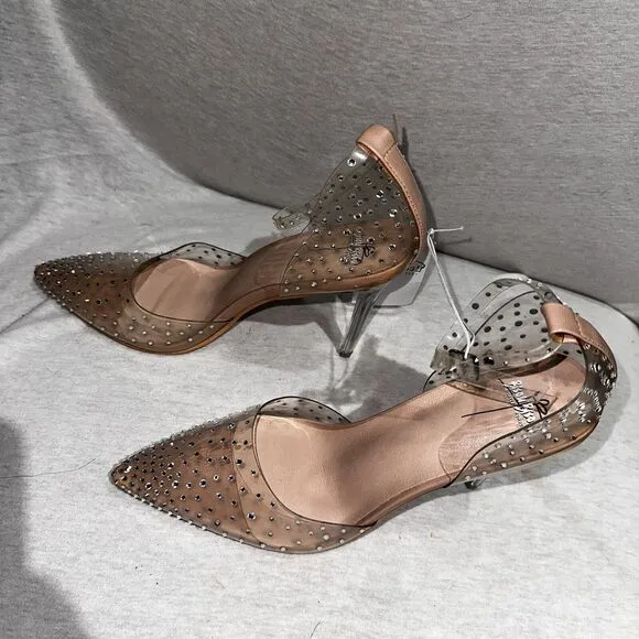 Bisou Bisou Crystal Studded Bejeweled Clear Lucite Pointed Pumps Heels Sz 10 NEW