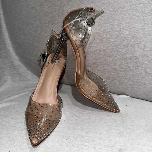 Bisou Bisou Crystal Studded Bejeweled Clear Lucite Pointed Pumps Heels Sz 10 NEW