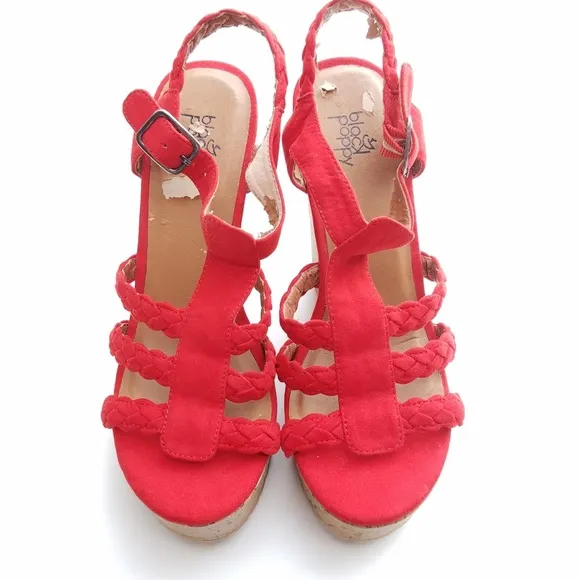 Black &amp; Poppy strappy platform Cork wedge heels size 6