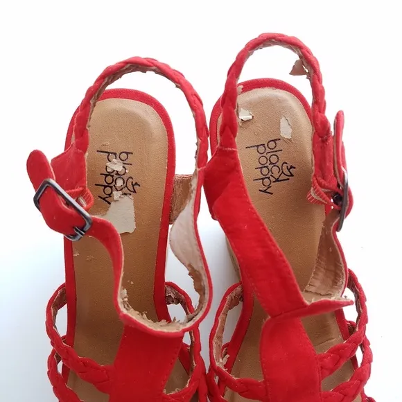 Black &amp; Poppy strappy platform Cork wedge heels size 6
