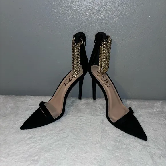 Black Chain Strap Heels
