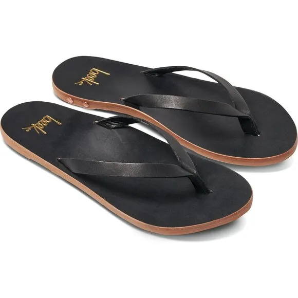 Black Leather Seabird Flip Flop Thong Sandal by Beek
