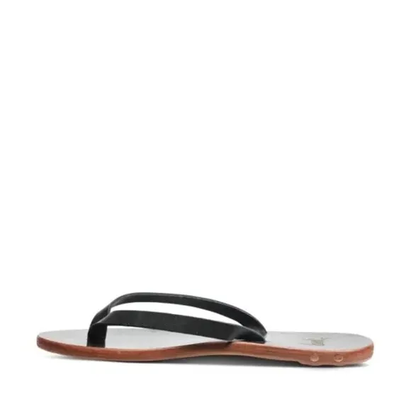 Black Leather Seabird Flip Flop Thong Sandal by Beek