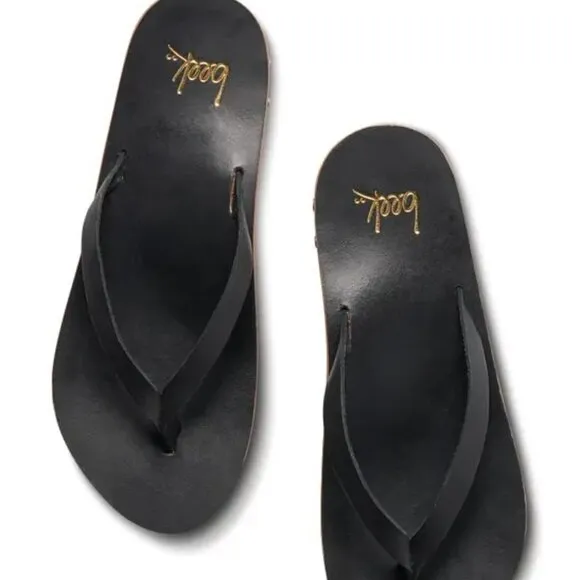 Black Leather Seabird Flip Flop Thong Sandal by Beek