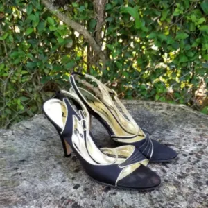 Black Satin And Gold Dress Shoe By Nina Slingback