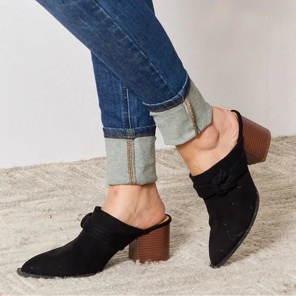 Black Slip On Baby Heeled Mules
